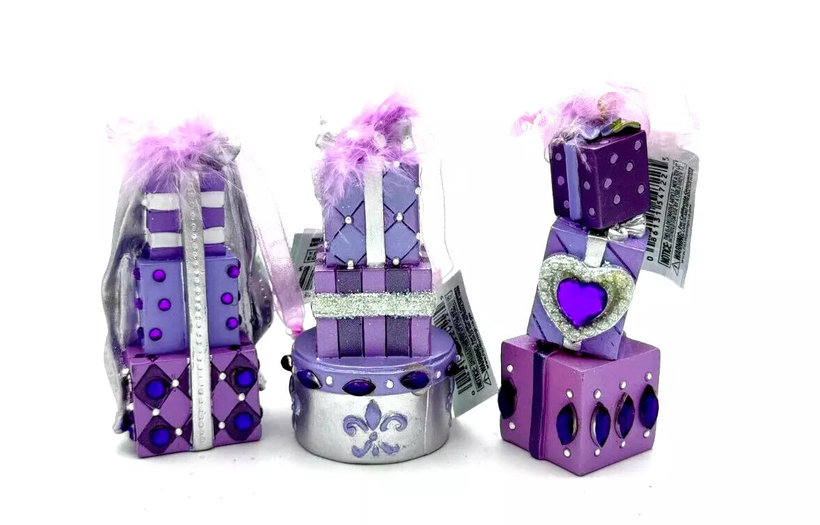 Royal Splendor Purple Stacked Presents Boxes Set Holiday Ornament