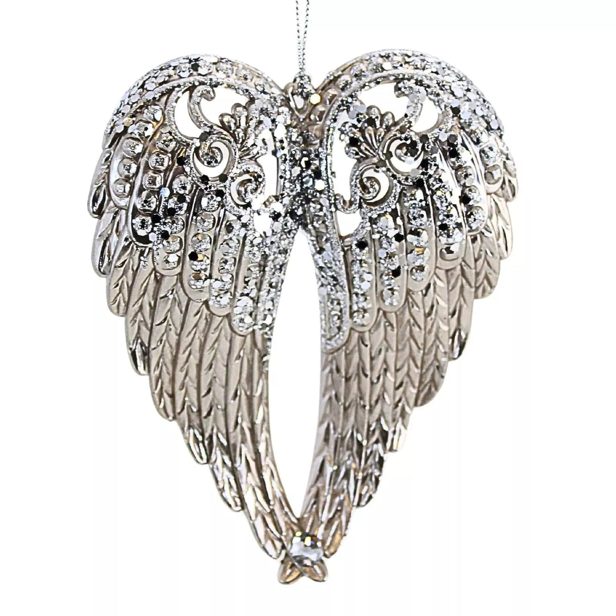 6" Acrylic Platinum Silver Gems Angel Wings