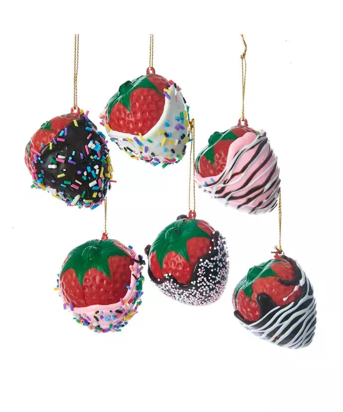 Kurt Adler Chocolate Covered Strawberry Ornaments, 6 Assorted