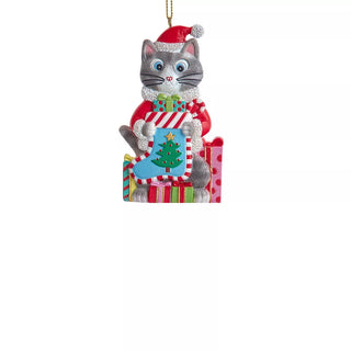 Whimsical Christmas Cats With Gift Boxes Ornament Set J8824
