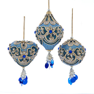 Blue & Platinum Heart, Ball, Pear Ornament Set S4472 Artic Ice