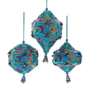 Peacock Finial & Ball Ornaments Set S4479