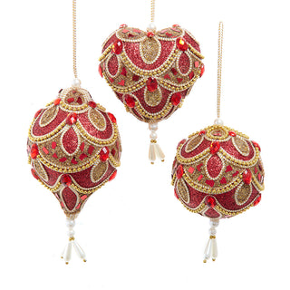 Ruby Red & Gold Drop, Ball & Heart Ornament Set S4480