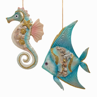Tin Seahorse & Bannerfish Ornaments Set S5100 Coastal Christmas