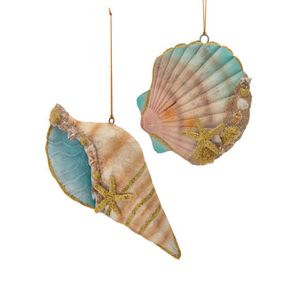 Tin Scallop & Triton Shell Ornaments Set S5101 Coastal Christmas