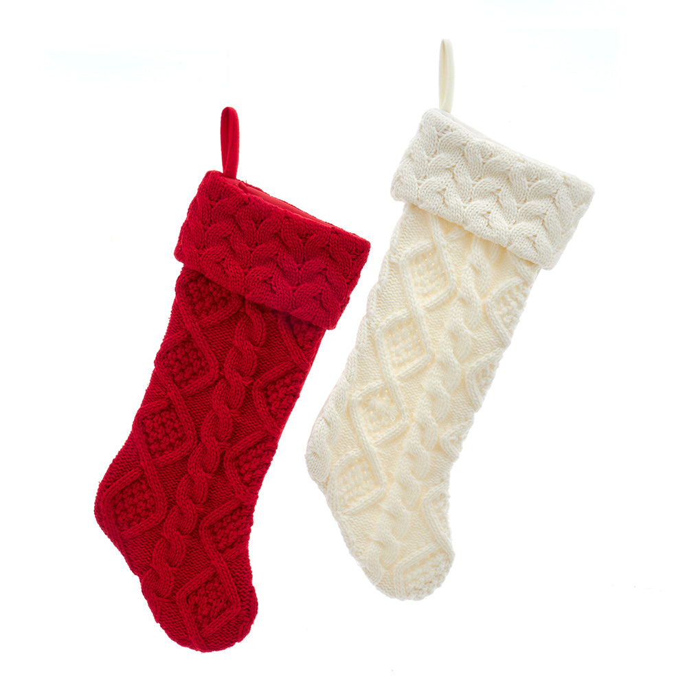 21.5" Red or Ivory Cable Knit Stocking SG0294