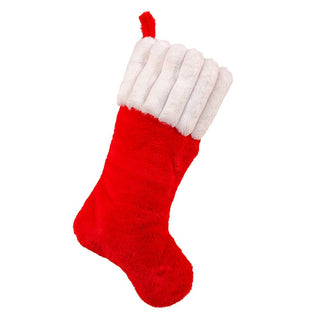 Pre-Order Red Faux Fur With Striped White Cuff Stocking SG0317