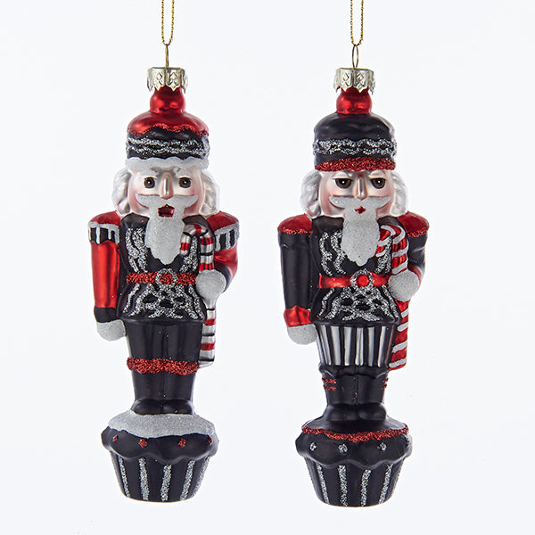 Glass Chalkboard Black Red Nutcrackers Holiday Ornaments Set of 2