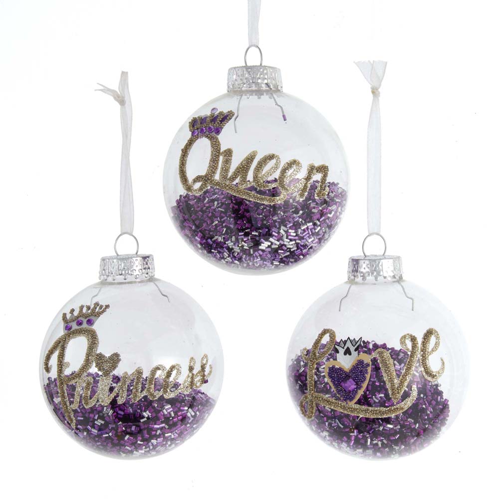 Princess Love Queen Glass Royal Splendor Bauble Ornament Set of 3