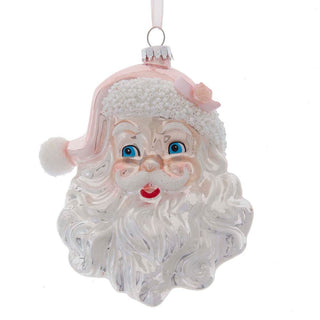 Pre-Order Glass Pink & Silver Santa Head Ornament T2802