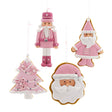 Pastel Pink and White Santa, Nutcracker, Christmas Tree and Santa Head Ornaments Set