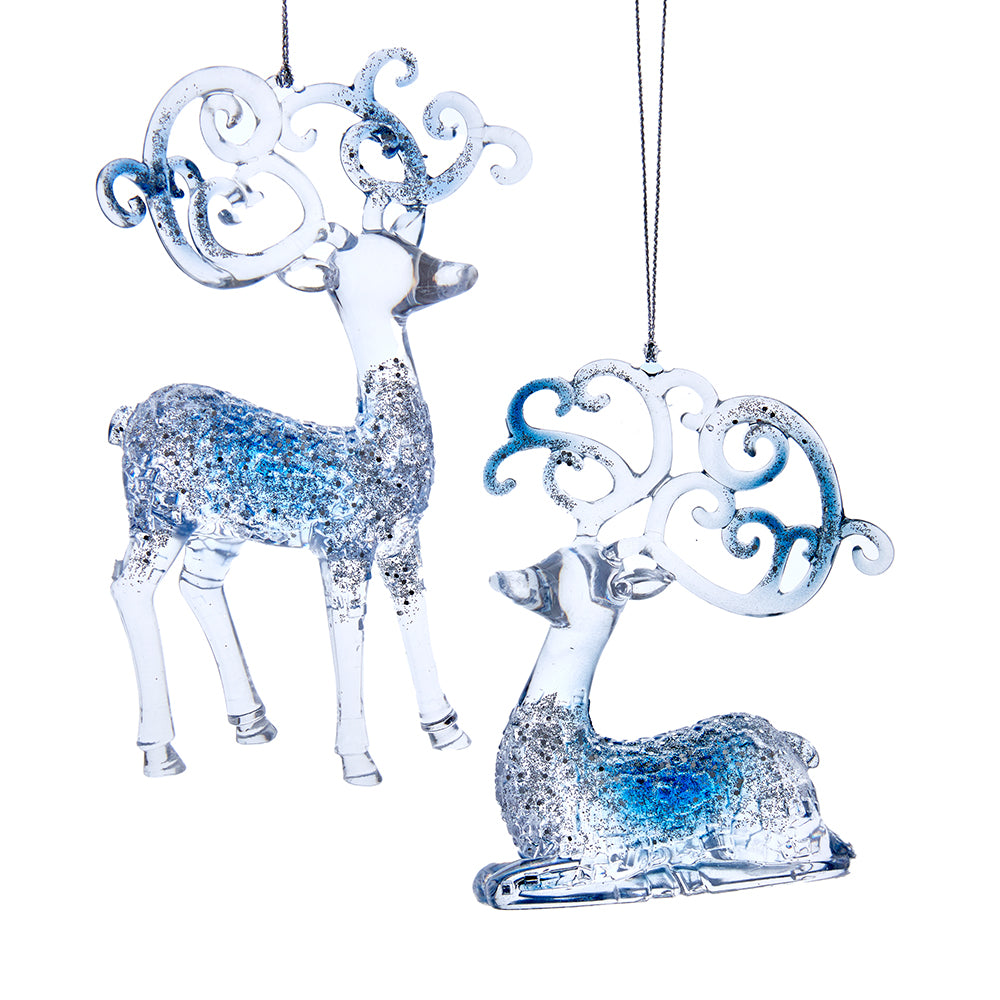 Blue and Clear Deer Ornaments Set of 2