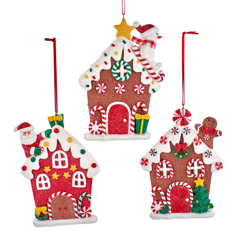 Flat Gingerbread House Ornament Set with Santa Snowman