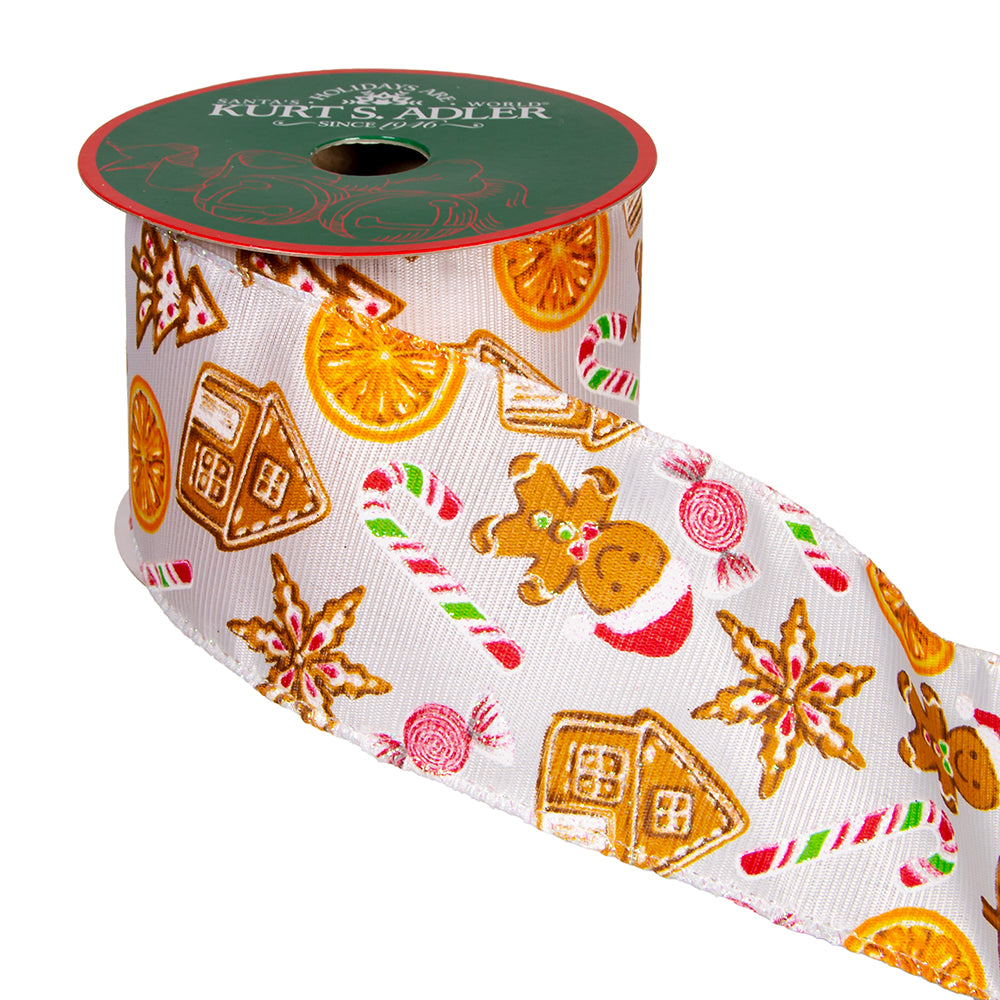 Off-White Gingerbread Patterned Double Wire Ribbon