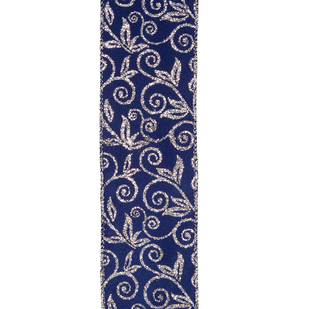 Kurt Adler Blue & Silver Scroll Double Wire Ribbon