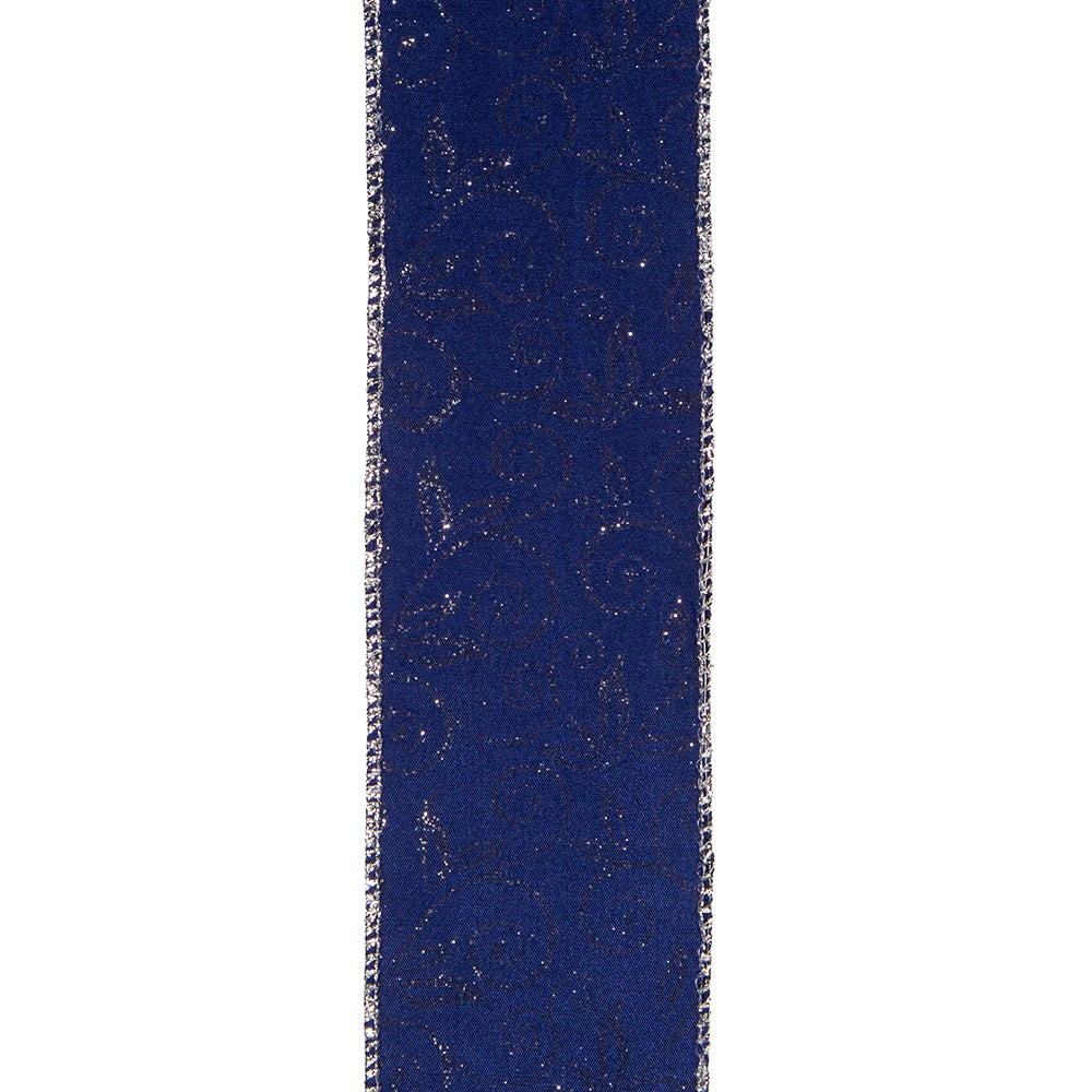 Kurt Adler Blue & Silver Scroll Double Wire Ribbon