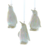 White Ceramic 3.5" Opalescent Penguin Ornaments Set of 3