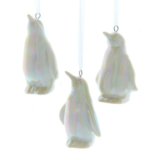 White Ceramic 3.5" Opalescent Penguin Ornaments Set of 3