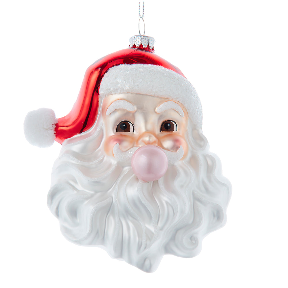 Kurt Adler 5.5" Glass Santa Head With Bubble Gum Ornament