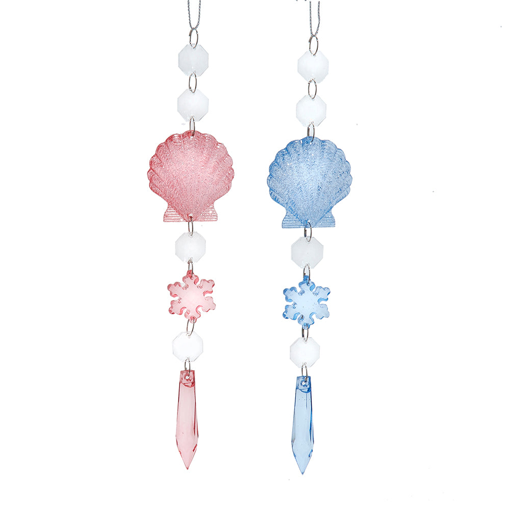 8.5" Seashell & Snowflake Dangle Ornament Set of 2