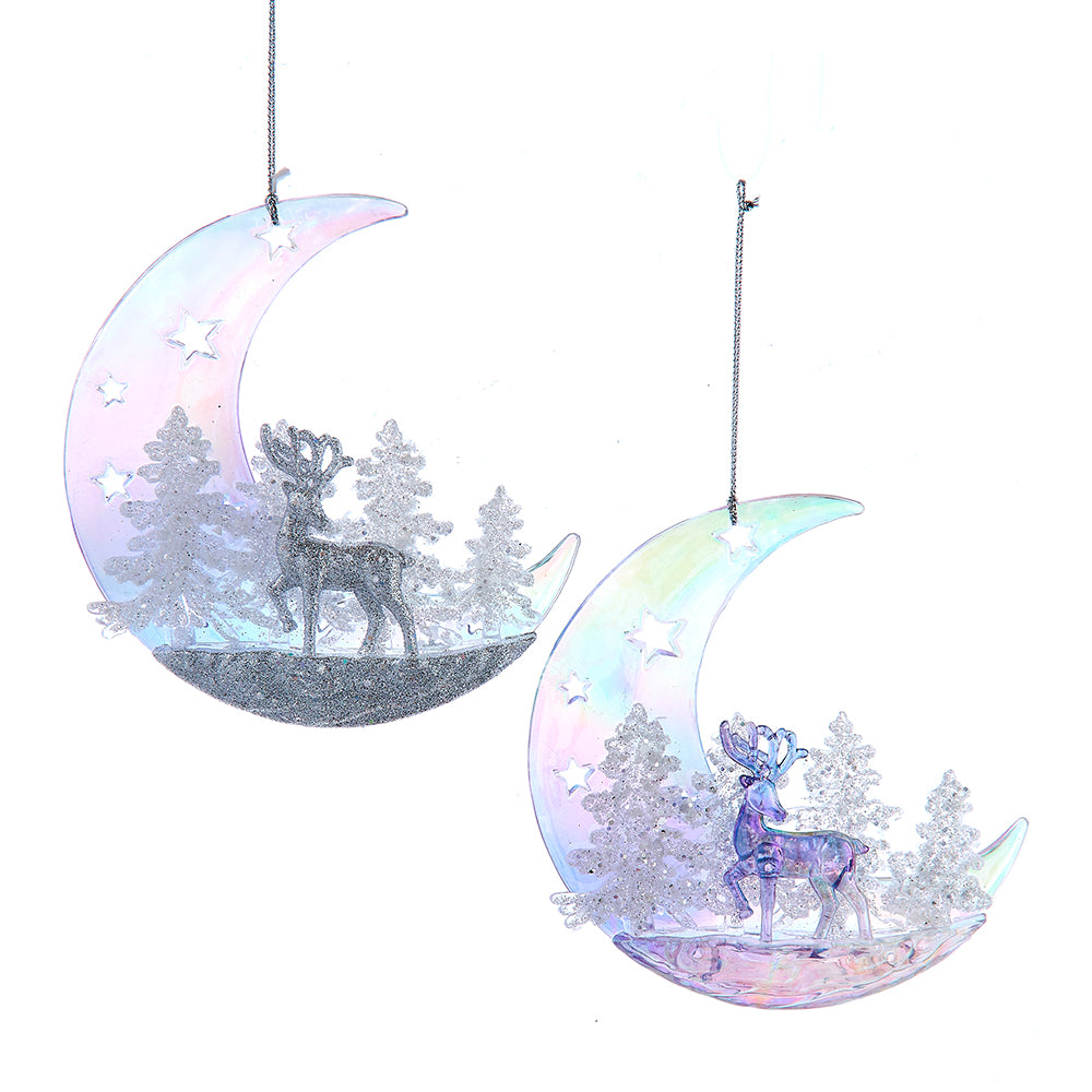 Kurt Adler Moon With Deer Ornament Set of 2