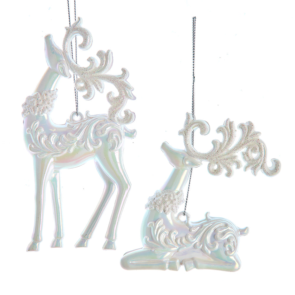 Kurt Adler White Deer Ornaments Set of 2