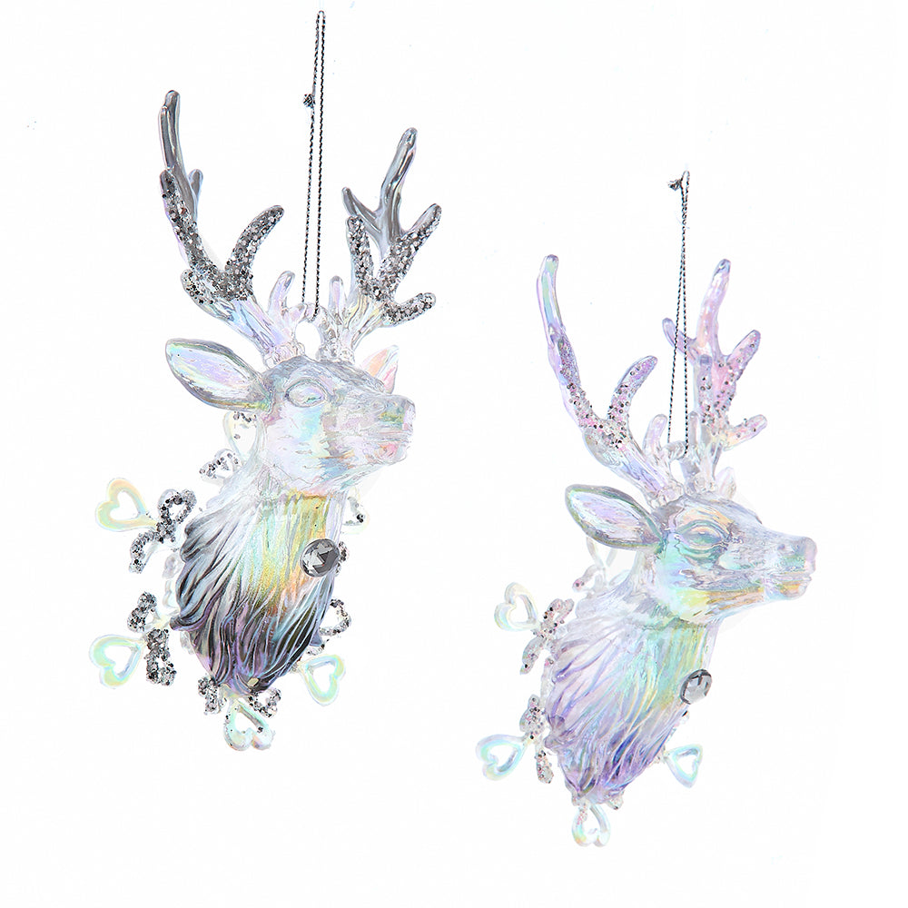 Lavender & Iridescent Reindeer Head With Snowflake Ornaments Set