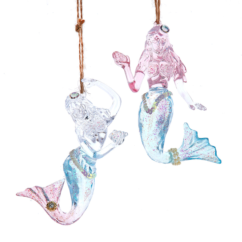 Coastal 4.8" Pink, Clear & Blue Mermaid Ornaments Set of 3 T3661