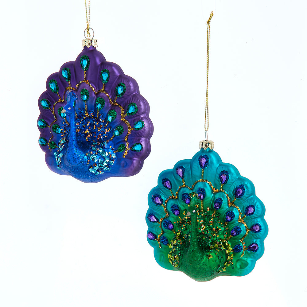 Kurt Adler 4.25" Glass Small Peacock Christmas Ornaments Set of 2