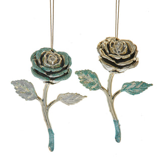 Aqua & Gold Rose Ornament Set T3740 Turquoise & Gold
