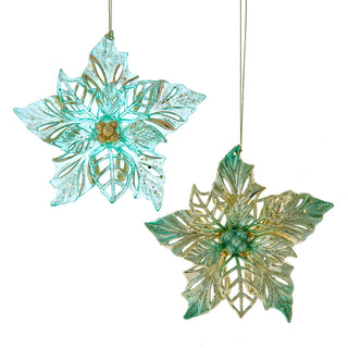 Aqua & Gold Poinsettia Ornament Set T3742 Turquoise & Gold