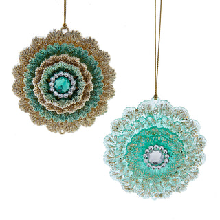 Aqua & Gold Flower Ornament Set T3745 Turquoise & Gold