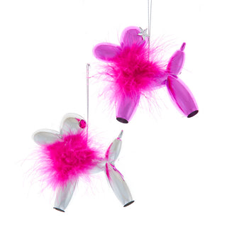 Pink & Silver Balloon Dog With Fur Ornament Set T3761 Honky Tonk