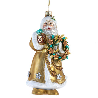 Aqua & Gold Glass Santa Ornament T3767 Turquoise & Gold