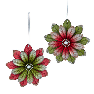 Red & Olive Green Flower Ornament Set T3788 All of the Trimmings