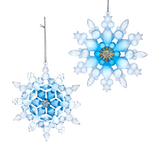 Blue & Clear Frosted Snowflake Ornament Set T3791 Artic Ice