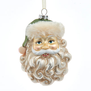 Winter Green Glass Santa Head With Green Hat Ornament T3814