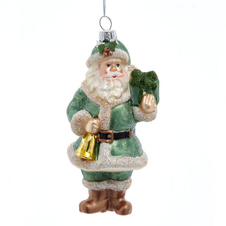 Winter Green Santa With Gift Ornament T3815