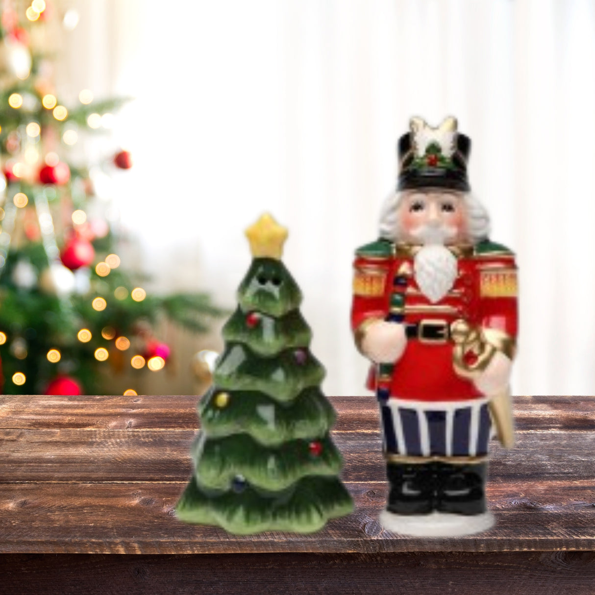 Christmas Nutcracker & X'mas Tree Salt And Pepper Shaker Set