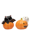 Halloween Kitty Bat And Ghost On Pumpkin Salt And Pepper Shaker Set