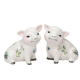 Victorian Pig With Blue Rose Patten Salt And Pepper Shaker Set