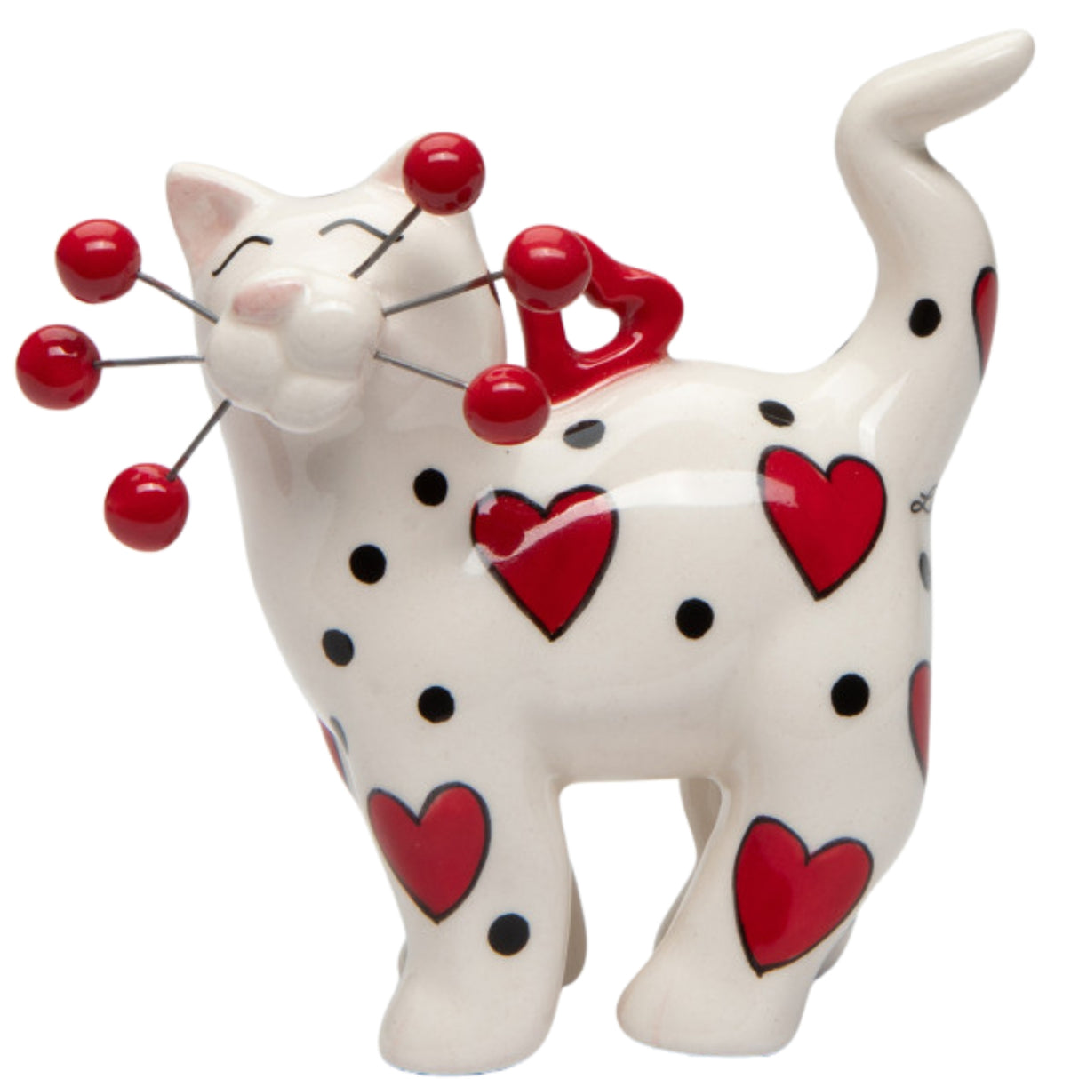 Whimsical Whisker Cat Ornament -Red Whiskers Hearts