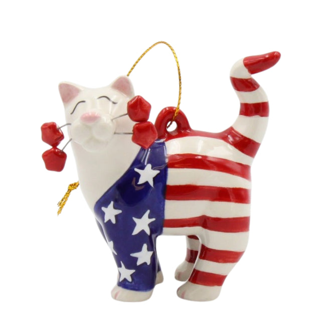 Whimsical Whisker Cat Ornament -American Flag Patriotic