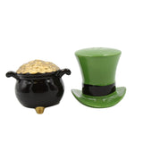 St Patricks Day Gold Green Top Hat Salt Pepper Shaker Set