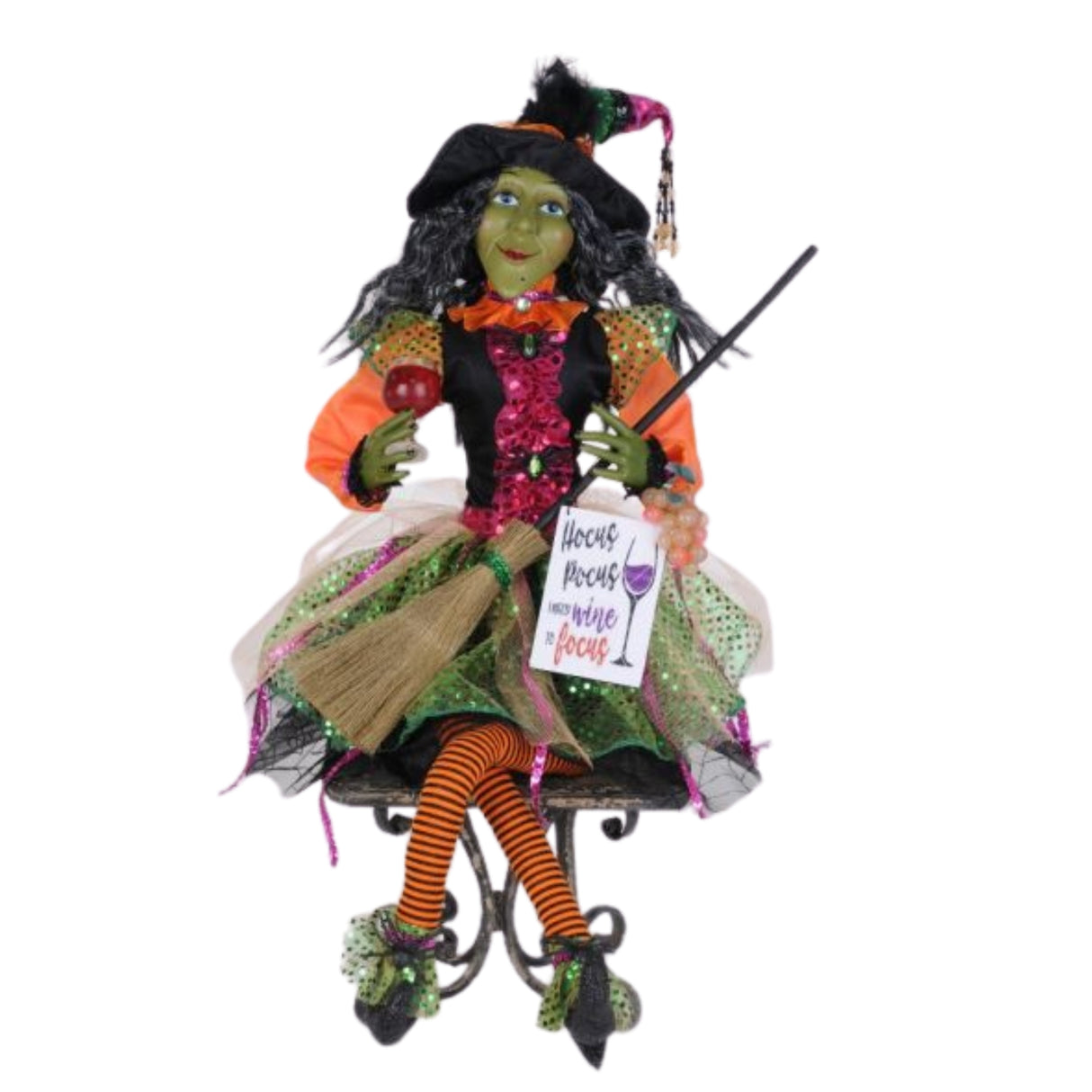 Karen Didion Halloween Glitzy Wine Witch, 24 inch