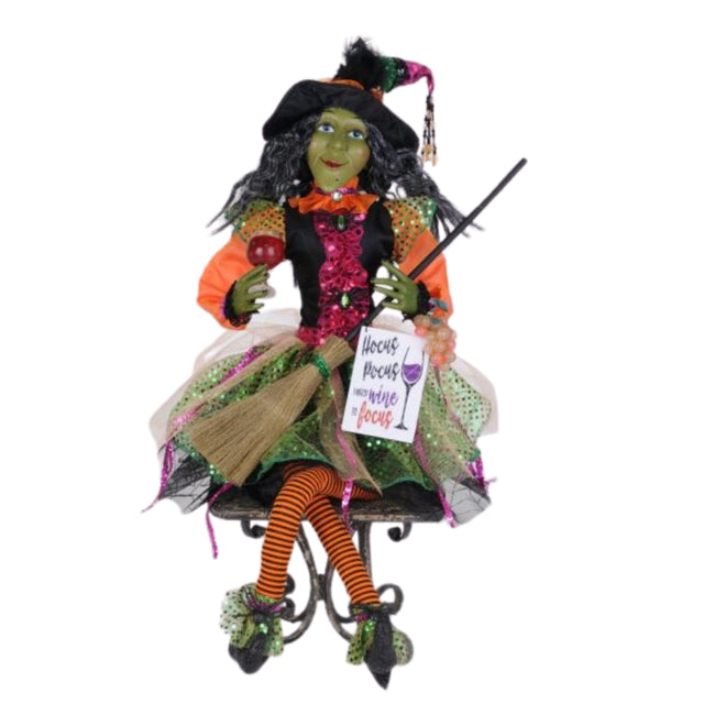 Karen Didion Halloween Glitzy Wine Witch, 24 inch