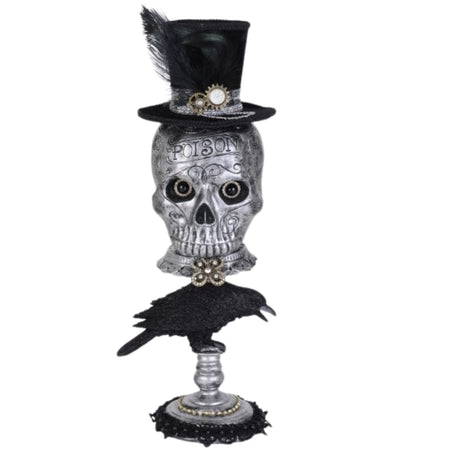 Karen Didion Halloween Silver Skull Pedestal