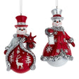 Red & Silver Snowman Ornament Set of 2