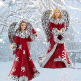 Crimson Silver Ice Red & Siler Angel With Wreath & Cardinal Ornaments