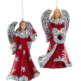 Crimson Silver Ice Red & Siler Angel With Wreath & Cardinal Ornaments